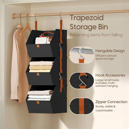 Homsorout Hanging Closet Organizer 4 Tier - Clothes Hanging Shelves, Space-Saving Closet System, Fabric Storage Bins Bedroom Organization, Collapsible Baskets for Home, Dorm, Rv, Beige