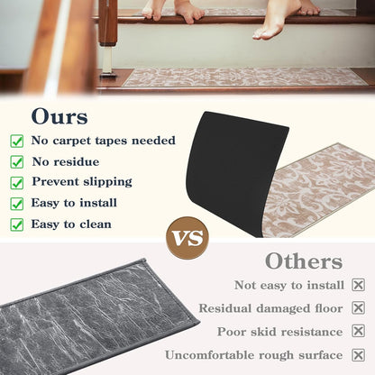 Lahome Carpet Stair Treads Non Slip Backing, 15 Pack 8" X 30" Stair Treads for Wooden Steps Indoor, Soft Washable Stairway Stair Runners Oriental Staircase Rugs for Kids Pets Elders(15pc, Grey)