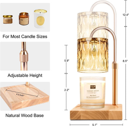 Candle Warmer Lamp with Timer & Dimmer, Candle Warmer Height Adjustable, Fits All Jar Scented Candles, Candle Lamp with 3 Bulbs, Charming Gift Box with Ribbon for Gifting