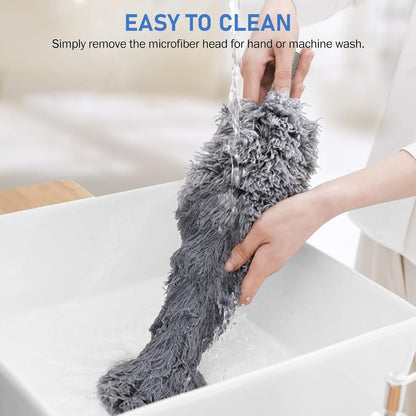SetSail Extra-Long Dusters with Extension Pole 100-inch for Cleaning, Bendable Microfiber Head Washable Ceiling Fan Duster for High Ceilings, Furniture