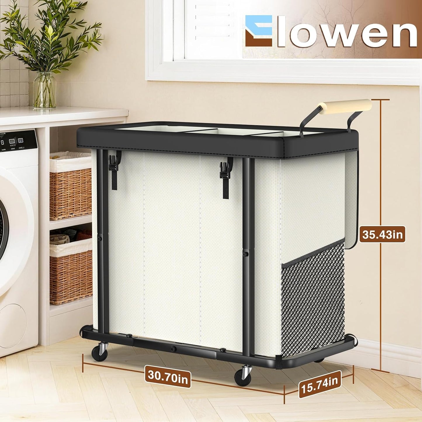 Rolling Laundry Hamper with Wheels, Laundry Hamper 3 Section with Lid, Laundry Basket with Rolling Lockable Wheels and Handle, Laundry Basket Organizer for Laundry Room, Bedroom 230L Black
