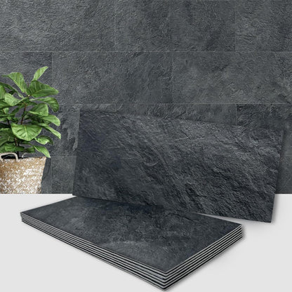 AULIGET 6" x 12" Black Slate Peel and Stick Backsplash Wall Tiles, PVC Faux Stone Stick on Tiles for Backsplash Kitchen, Bathroom, Laundry Room, Camper, Fireplace (Pack of 20)