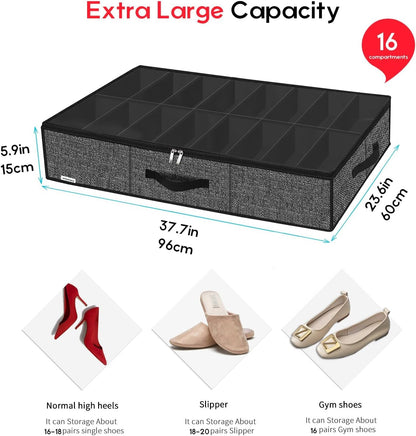 Onlyeasy Sturdy Under Bed Shoe Storage Organizer, Set of 2, Fit 12 to 24 Pairs, Underbed Shoes Closet Storage Solution with Clear Window, Breathable, L29.3 x W23.6 x H5.9, Linen-like Black, MXAUBSB2P