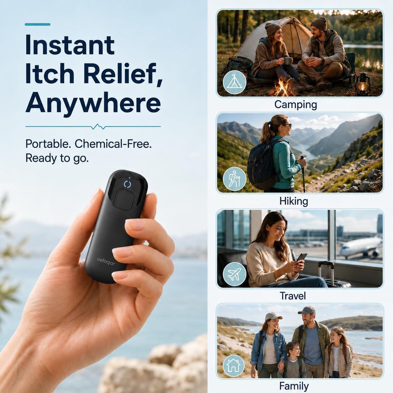 AT02 Bug Bite Itch Relief Tool, Chemical-Free Mosquito Bite Relief Device with Built-in Night Light, Dual-Mode Heat After Bite Itch Relief Pen for Insect Bites, Camping & Home Use (Black, AT02)