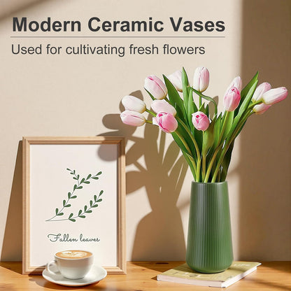 White Ceramic Vase, GUKJOB Small Cute Flower Vase for Pampas Grass, Home, Living Room, Dining Table, Farmhouse, Office Decor, Bedroom, Table, and Kitchen Shelf (White- 2PCS)
