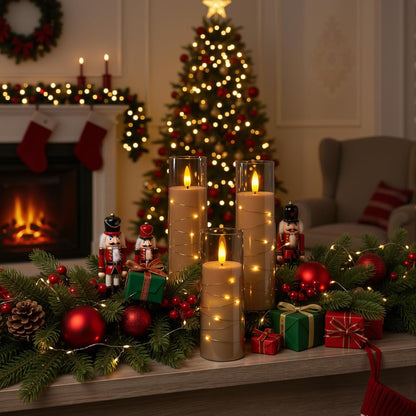Raycare Flameless Candle with Remote Timer, 3 Flickering Acrylic Battery Operated LED Pillar Candles with Embedded Star String for Christmas, Wedding, Home Table Decor, and as a Gift (Ivory White)