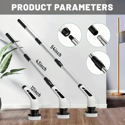 Electric Spin Scrubber- Ditch The Scrubbing! Long Handle Shower Scrubber with 9 Replaceable Heads - 2 Speed Cordless Brush Ensures Long Battery Life, Modern White Design!