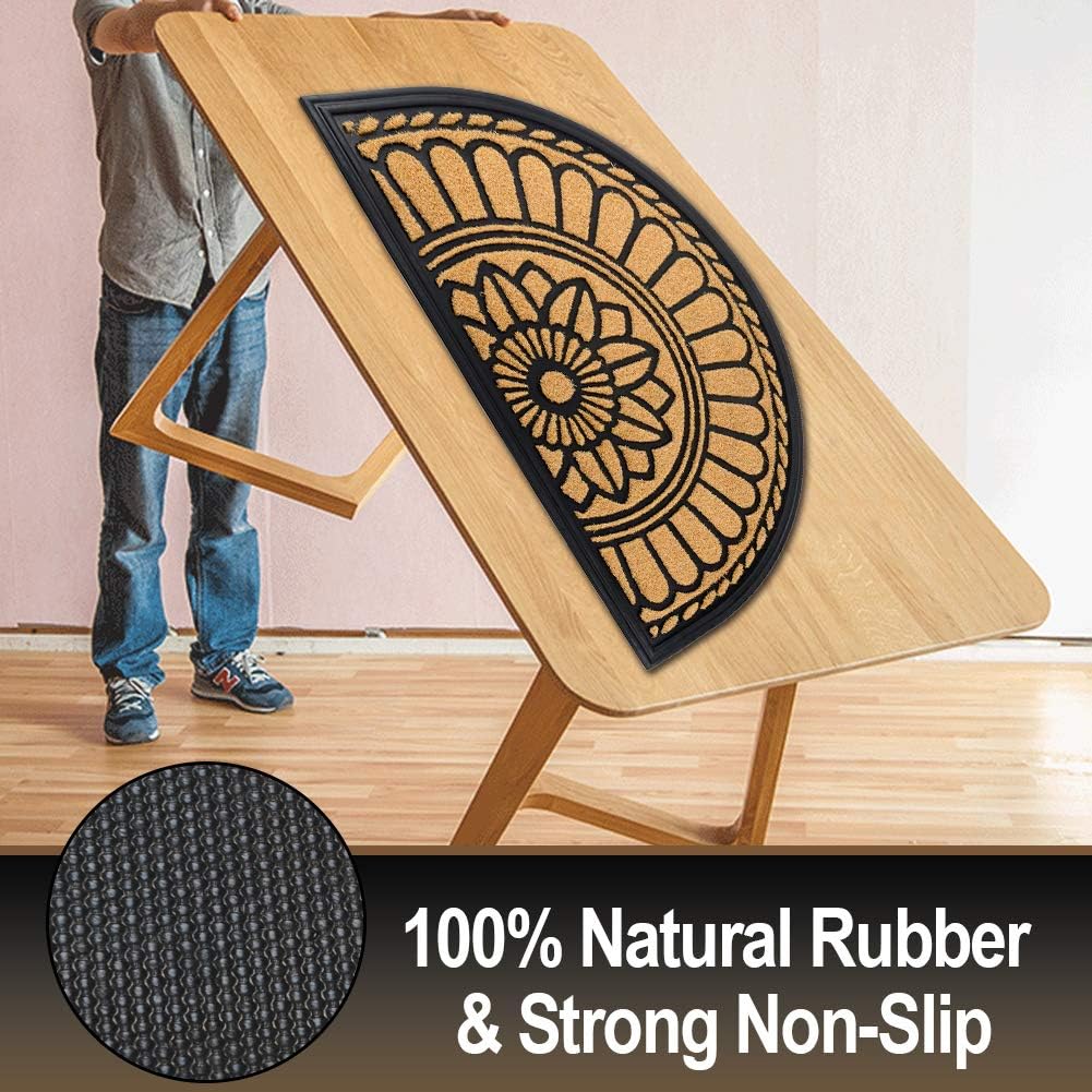 Mibao Front Door Mat Indoor Outdoor Entrance, Semicircular Entrance Mat, Half Round Waterproo Non-Slip Durable Rubber Door Mats, Low Profile Heavy Duty Doormat for Garage, Patio, 30" x 18", Yellow