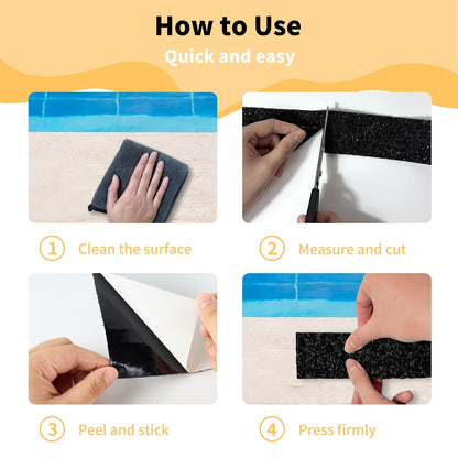 Waterproof Anti-Slip Traction Tape | 2" x16.5 FT | Heavy-Duty EPDM Rubber, Strong Grip & Barefoot Gentle | Indoor & Outdoor Solution: Poolside, Bath, Ramps, Stairs, Board Steps