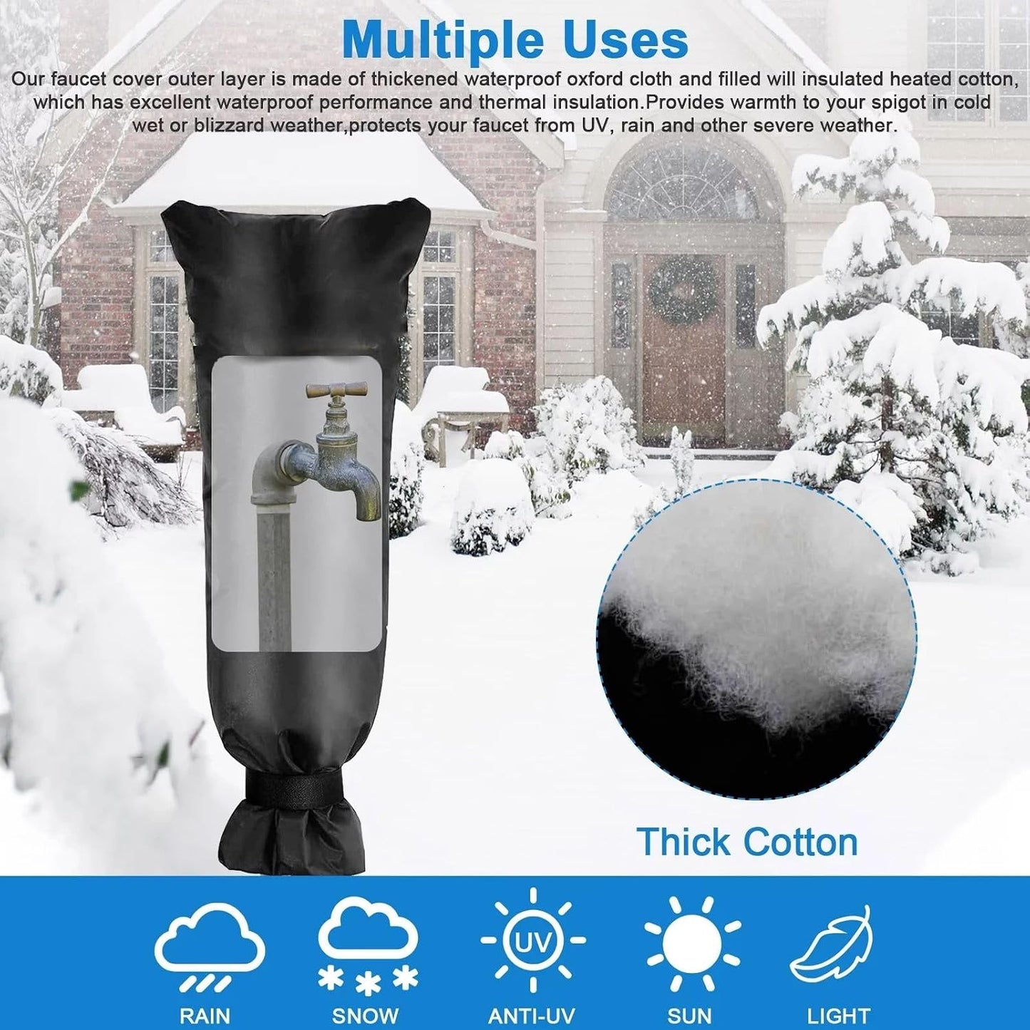Outdoor Water Faucet Cover for Winter, 25" x 13" Outside Thickened Yard Spigot Cover for Winter Freeze Protection, Reusable Waterproof Faucet Socks