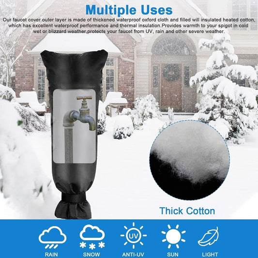Outdoor Water Faucet Cover for Winter, 25" x 13" Outside Thickened Yard Spigot Cover for Winter Freeze Protection, Reusable Waterproof Faucet Socks