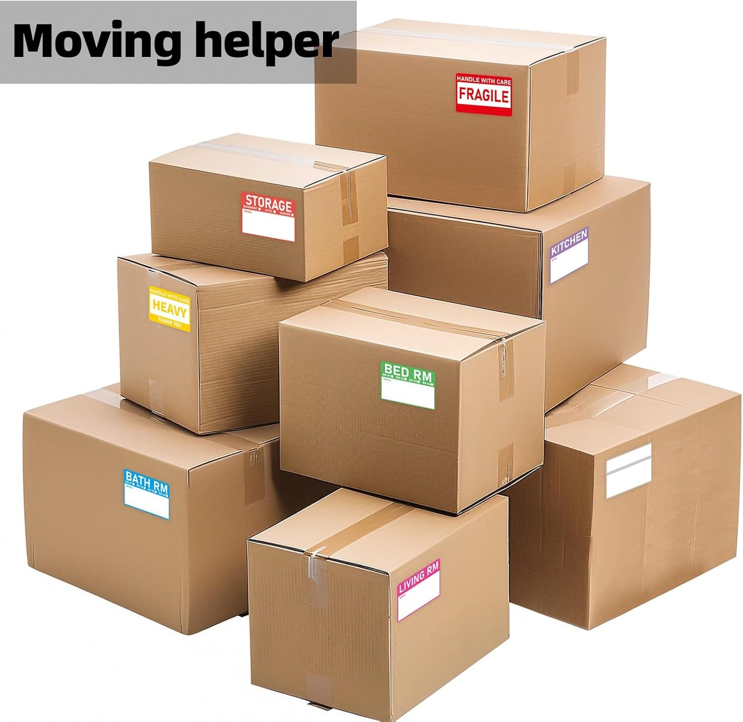 320 Count Home Moving Labels- 3 x 2 inches, Removable Packing Box Stickers, 8 Designs Waterproof Color Coded Moving Stickers with Fragile and Blank Labels