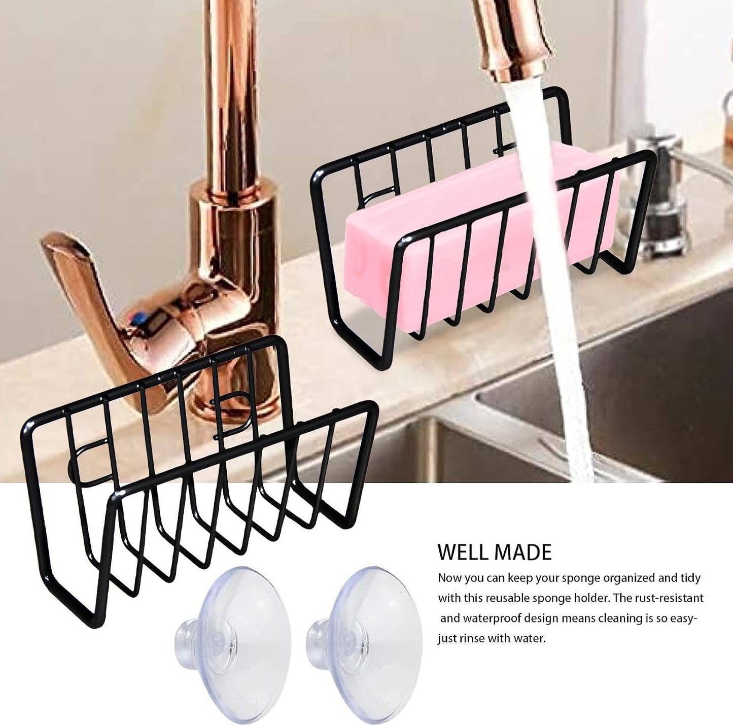 Sponge Rack – Iron and Stainless Steel 11x6x6 Cm | No-Drill Dishcloth Rack | Wall-Mounted Storage Holder for Kitchen Sink Organization to Hold Sponges, Dishcloths, and Cleaning Tools with Durable