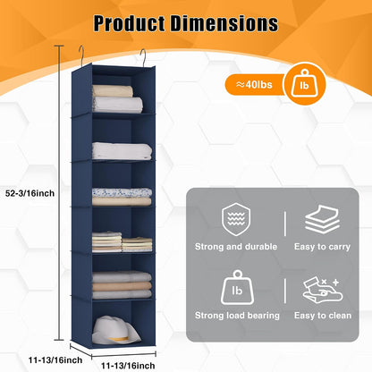 Hanging Closet Organizer 3-Shelf, Oxford Fabric Wardrobe Storage, Gray | Easy-mount foldable design holds clothes, handbags, shoes & accessories; washable Oxford fabric, sturdy and space-saving.