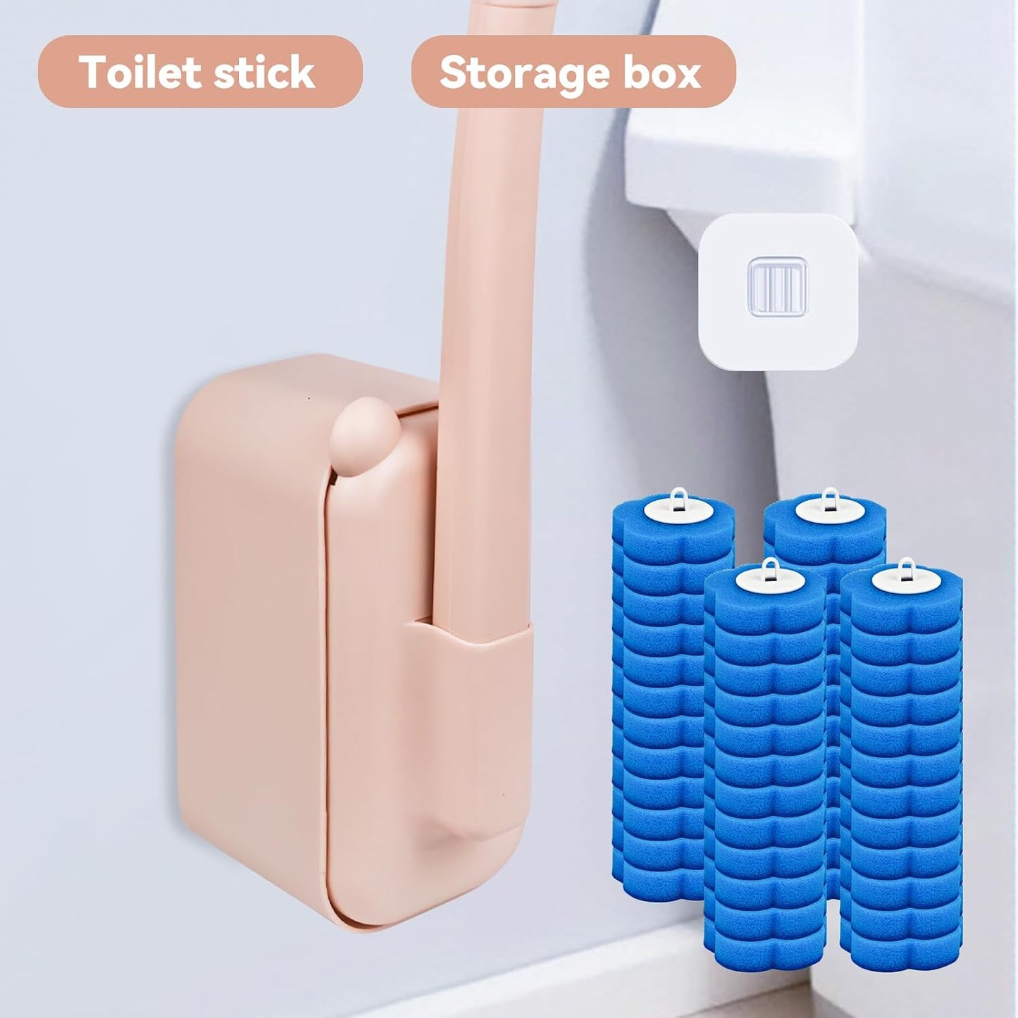 Disposable Toilet Brush with 48 Refills,Toilet Cleaning Supplies,Toilet Wand Brush Starter Kit,Wall Mounted Toilet Bowl Cleaner Brush with Holder for Bathroom Deep Cleaning & Hygiene (White)