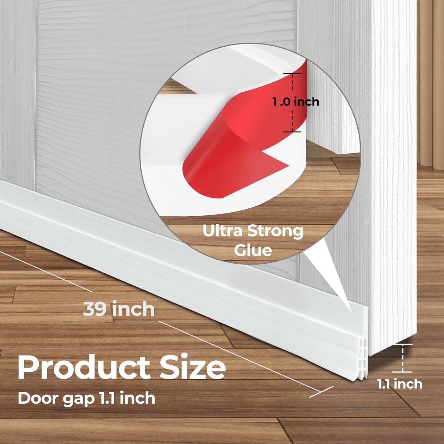 Door Draft Stopper, Ohuhu 39"L x 2"W Silicone Weather Stripping Under Door Seal for Exterior Interior Doors, 1" Widened Strong Adhesive, Soundproof Door Sweep Strip to Block Cold, Noise, Light Pests