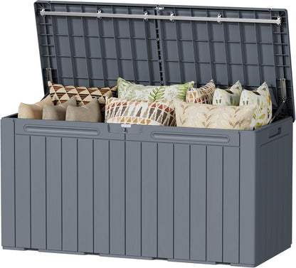 Devoko 100 Gallon Waterproof Large Resin Deck Box Indoor Outdoor Lockable Storage Container for Patio Furniture Cushions Garden Tools (100 Gallon, Black)
