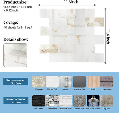 2026 New Upgrade Peel and Stick Backsplash Tile, Peel and Stick 11.34" X 11.57" Wall Tile for Kitchen, Bathroom, Fireplace, Laundry (Beige Ecru, 10 Packs)