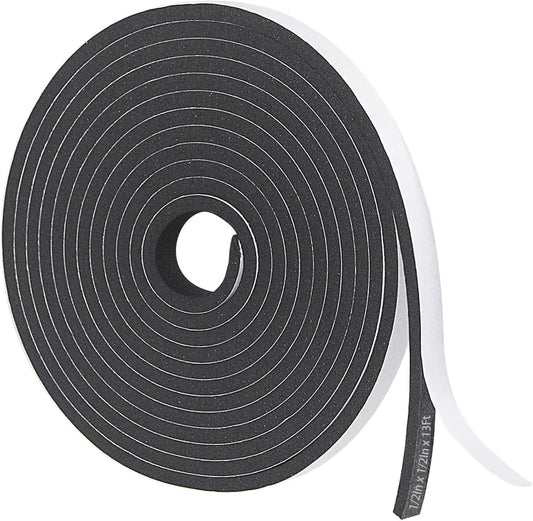 Storystore Weather Stripping Door Seal Strip, 1/2In x 1/4In x 16.5FT Self Adhesive Foam Tape for Door Window Insulation Soundproofing Weatherstrip, High Density Foam Seal for Doors Windows Furniture