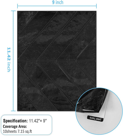 Peel and Stick Backsplash Tile for Kitchen, 10 Sheets, 11.42''x9'' | White Gray 3D Self Adhesive Wall Tile Back Splash for Kitchen, Bathroom, Laundry Room