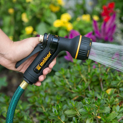 Melnor 65020-AMZ Metal Multi-Pattern Hose Nozzle with Rear Trigger Grip, 7 Spray Patterns, Heavy-Duty Metal Construction, Quick Connect Adapter, Black, Orange