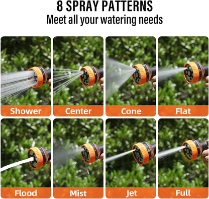 Heavy Duty Metal Hose Sprayer, 8 Patterns & Thumb Control, Orange | Rust-proof metal,8 spray patterns,thumb-control flow,on-off valveergonomic grip,for lawns, plants,cars,pets