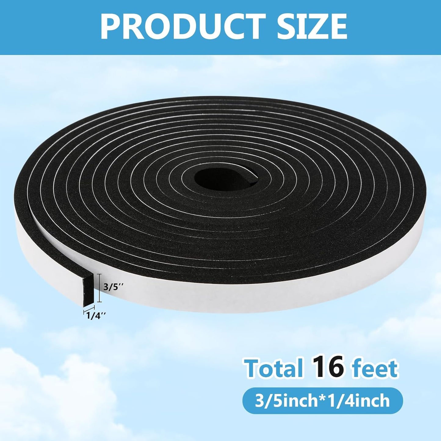 16Feet Weather Stripping Seal (1/2 Inch X 1/4 Inch) for Door Window, High Density Foam Tape, Soundproofing, Insulation Strip, Door Sealers for Door Frame- White