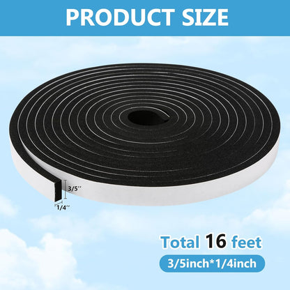 16Feet Weather Stripping Seal (1/2 Inch X 1/4 Inch) for Door Window, High Density Foam Tape, Soundproofing, Insulation Strip, Door Sealers for Door Frame- White
