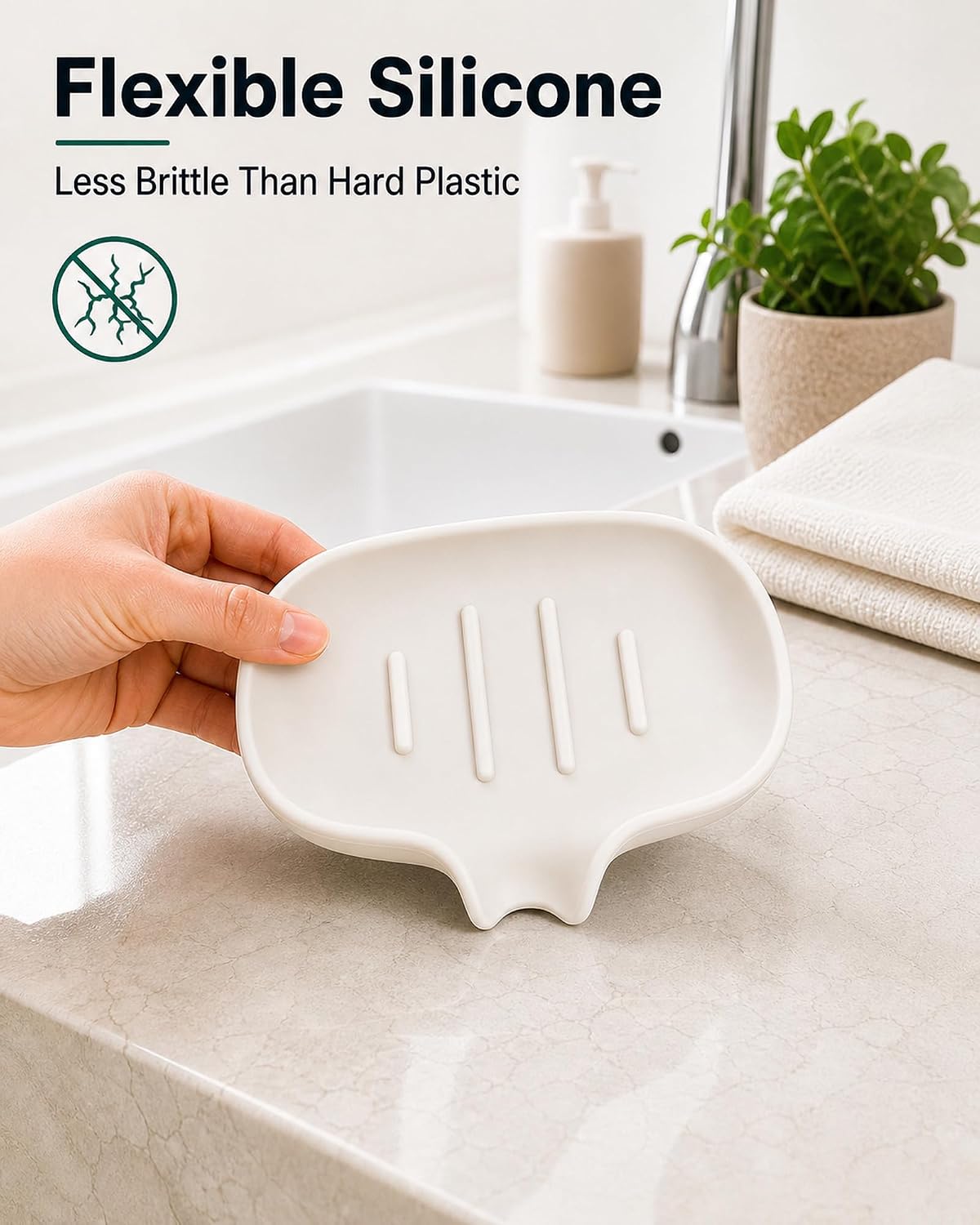 3 Pack Silicone Soap Dish with Drain, Bar Soap Holder for Shower/Bathroom, Self Draining Waterfall Soap Tray/Saver for Kitchen, Keep Soap Dry, Easy to Clean