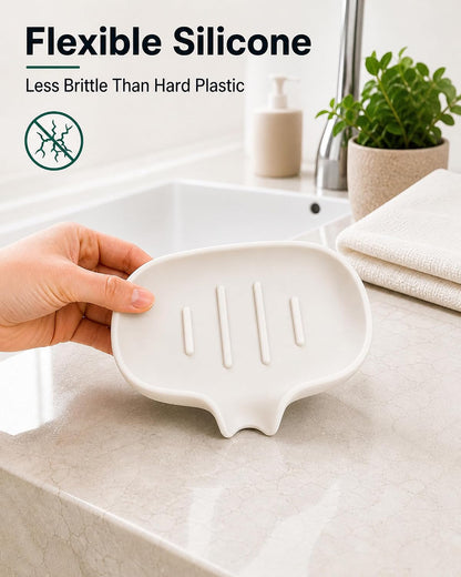 3 Pack Silicone Soap Dish with Drain, Bar Soap Holder for Shower/Bathroom, Self Draining Waterfall Soap Tray/Saver for Kitchen, Keep Soap Dry, Easy to Clean