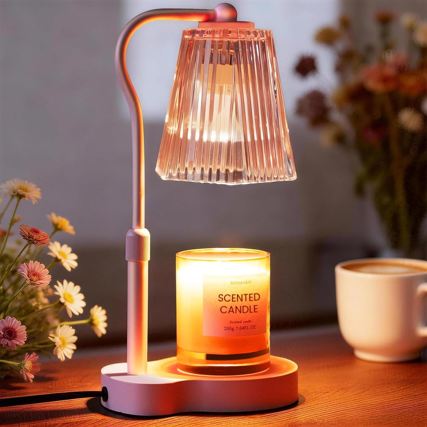 Candle Warmer Lamp with Timer & Dimmable Settings, Adjustable Height Flameless Scented Wax Melter for Jar Candles, Elegant Home Decor Warmer Lamp with 2 Bulbs, Gift for Women Mom Friend Family, Black