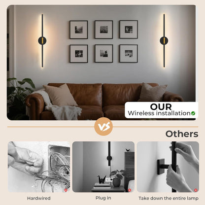 GvvooHome Battery Operated Wall Sconces Set of 2, Detachable 360°Rotate Wall Lamps, 3000-6500K Dimmable with Remote Control, 10000mAh Rechargeable Wall Light for Bedroom, Living Room, 28.3" Black Gold