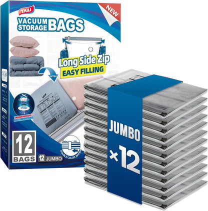 TAILI 8 Pack Jumbo Vacuum Storage Bags, 39x28 inch, LONG SIDE ZIP Vacuum Seal Bags for Clothing, Space Saver for Beddings, Comforters, Blankets, Pillows