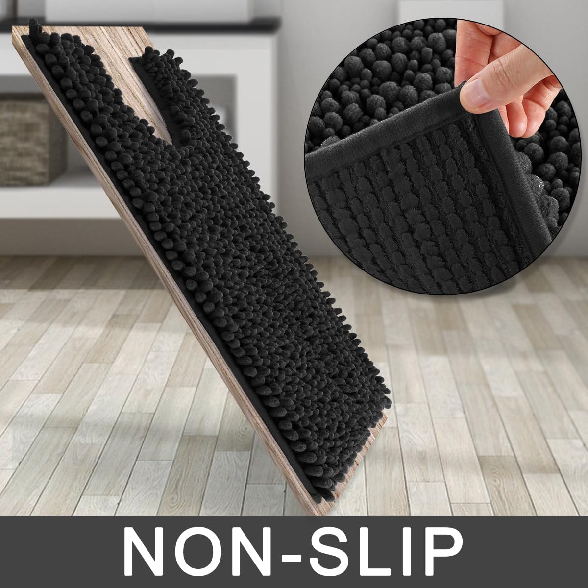 Yimobra Bathroom Rugs Non Slip Washable - Ultra Soft Absorbent Chenille Bath Mat, Quick Dry Shaggy Floor Carpet for Tub Shower, Gray Home Decor Accessories, 24x17 Inch