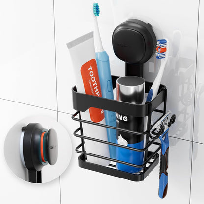 TAILI Upgraded Bathroom Mirror Suction Cup Toothbrush Holder with Razor Hook, Visible Safety Indicator, Large Capacity Inverted Trapezoid Design, Removable Shower Caddy for Toothbrush, Toothpaste, etc