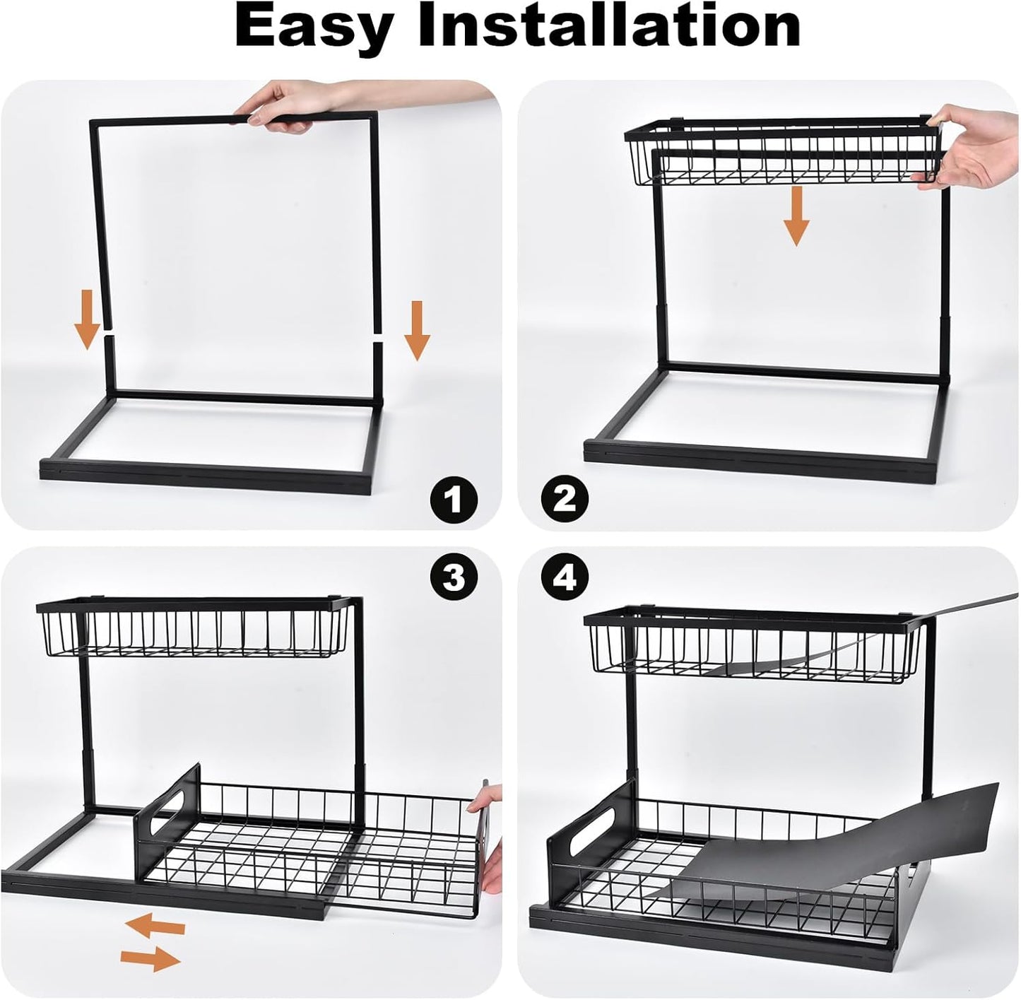 REALINN Under Sink Organizer, Pull Out Cabinet Organizer, 2 Tier Metal Slide Out Shelf with L Shaped Design for Kitchen, Bathroom, Laundry, and Utility Cabinet Storage for Deep Cabinets, White, 2 Pack