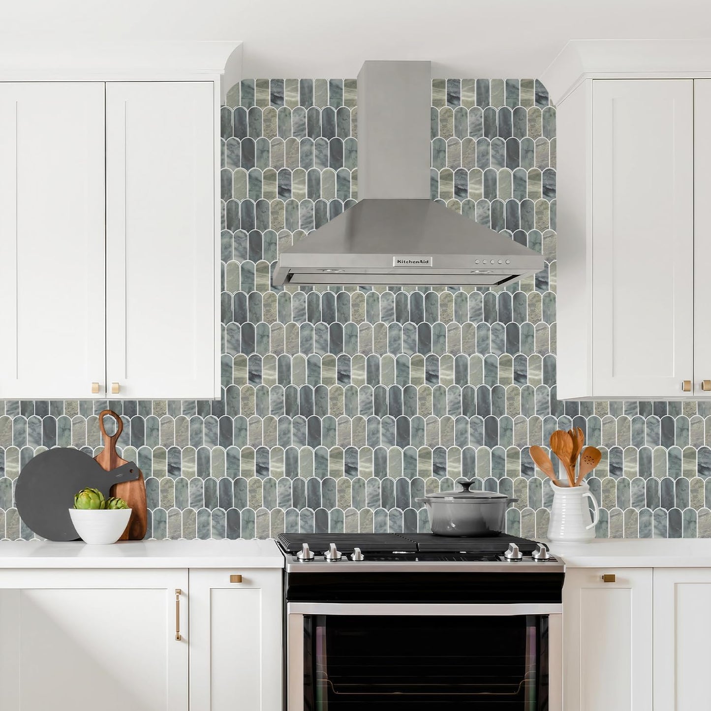 Vamos Tile Upgraded Thicker Design Peel and Stick Backsplash Tile, Self Adhesive Vinyl Wall Tiles, Stick on Backsplash for Kitchen, Bathroom, RV,Pantry,10-Sheet Grayish Blue Marble with White Grout