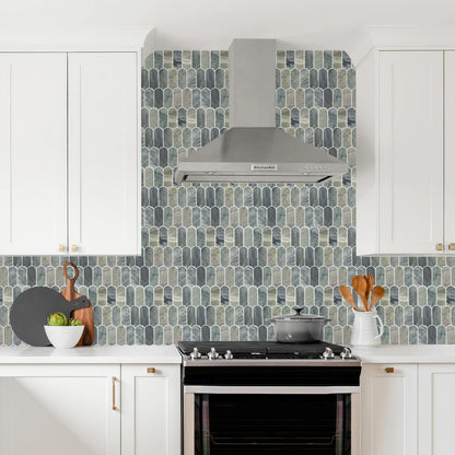 Vamos Tile Upgraded Thicker Design Peel and Stick Backsplash Tile, Self Adhesive Vinyl Wall Tiles, Stick on Backsplash for Kitchen, Bathroom, RV,Pantry,10-Sheet Grayish Blue Marble with White Grout