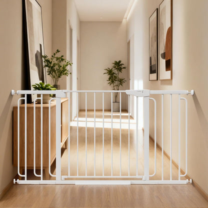Cumbor 29.7-48" Baby Gate for Stairs, Mom's Choice Awards Winner-Dog Gate for Doorways, Auto Close Safety Pet Gate for Dogs Indoor, Easy Install Pressure Mounted Child Gate with Walk Thru Door, Brown