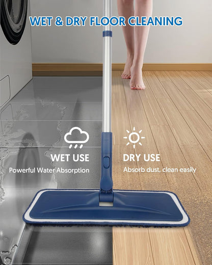 Microfiber Mops for Hardwood Floor Cleaning - BPAWA Flat Floor Mop with 4 Washable Pads for Laminate Wood Tile Vinyl Home Kitchen Bathroom - 59" Adjustable Handle