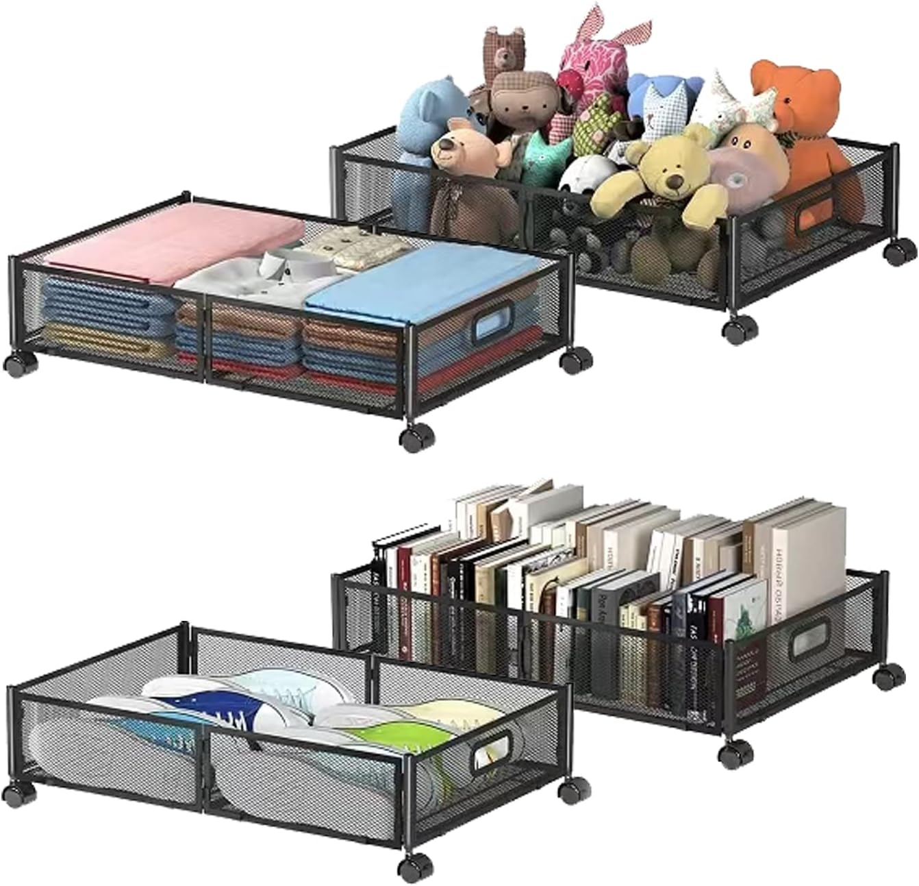 Under Bed Storage Containers, Under Bed Shoe Storage With Wheels, Foldable Bedroom Storage Organization with Handles, Under Bed Storage Bins Drawer For Clothes, Blankets And Shoes, Bedding