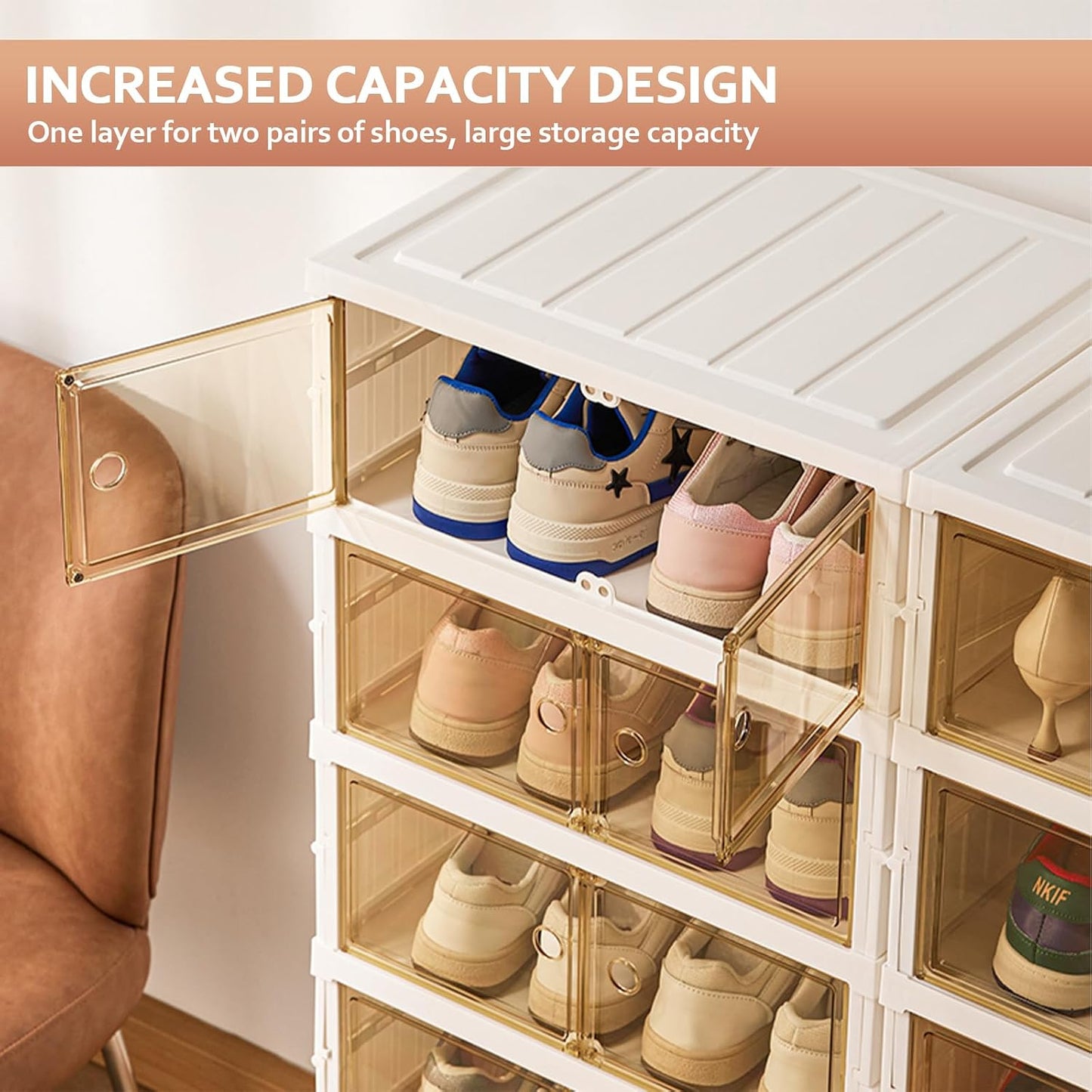 SYNCVIBE Shoe Rack Organizer for Closet Entryway Foldable Sneaker Storage Shoe, Collapsible Shoe Cabinet, Stackable Shoe Storage Cabinet with Lids for Living Room (6 Tiers 24 Pairs)
