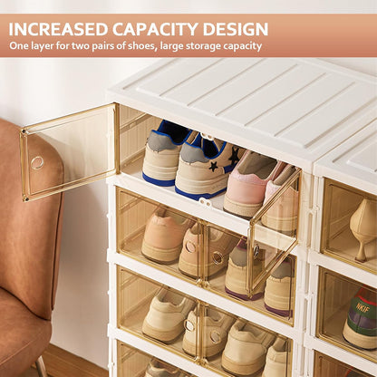 SYNCVIBE Shoe Rack Organizer for Closet Entryway Foldable Sneaker Storage Shoe, Collapsible Shoe Cabinet, Stackable Shoe Storage Cabinet with Lids for Living Room (6 Tiers 24 Pairs)
