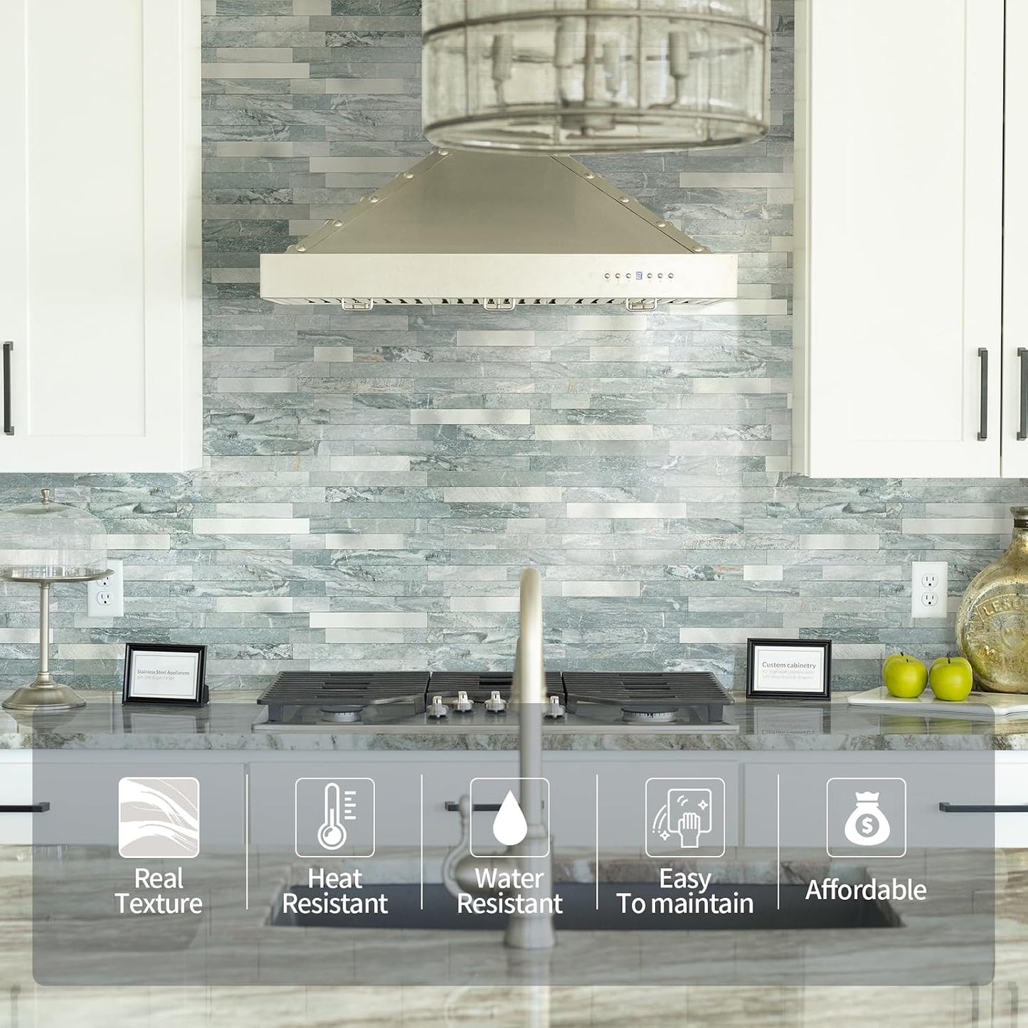 Yipscazo 2026 New Upgrade 11.34" X 11.57" Peel and Stick Backsplash, Stick on Backsplash Tiles for Kitchen, Bathroom, Fireplace (10 Sheets, Beige Rocks + Rose Gold)