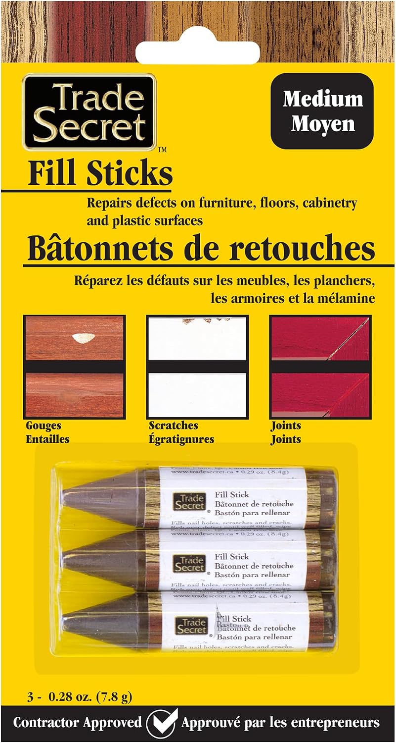 Wood Scratch Repair Fill Stick for Light Surfaces (Set of 3), Great for Touch-Ups and Repairs on Hardwoods Floors, Furniture, Cabinets and Plastic Surfaces.