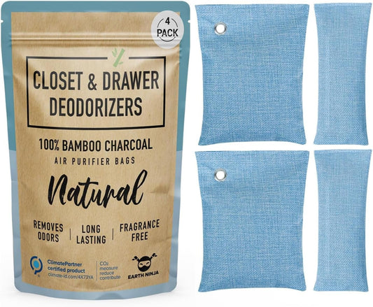 Closet & Dresser Odor Eliminator - Activated Charcoal Odor Absorber for Small Spaces, Air Fresheners for Home, Natural, Non-Toxic Air Freshener for Closet & Drawers - 4 Pack