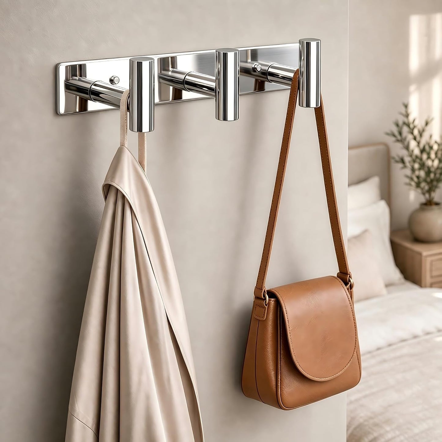 Wall Mounted Coat Rack-3 Hooks, Heavy Duty Stainless Steel Wall Hooks for Towel Coat Bag, Hat Rack Coat Hanger Coat Hooks Towel Racks for Bathroom Entryway Kitchen Office (Silver, 1 Pack)
