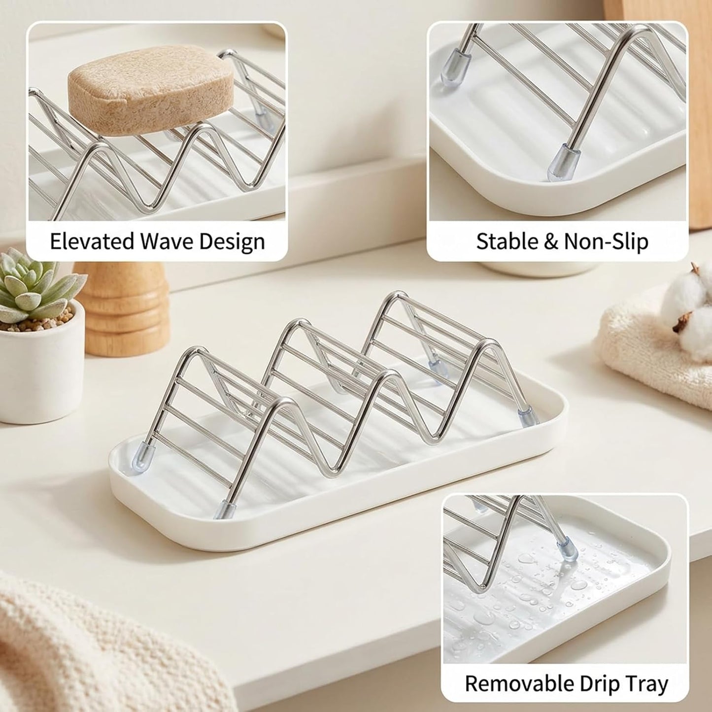 2 pcs Shampoo Bar Holder, Self Draining Soap Dish, Bar Soap Holder for Shower, Kitsch Shampoo Bar Holder, Soap Holder with Drainage Basin, 2-Piece Bathroom Organizer Set
