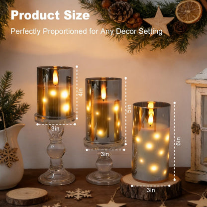 LEDHOLYT Rechargeable Flameless Glass Pillar Candles–Gifts for Women,–Set of 3, Realistic Flickering LED Light,Remote & Timer, Ideal for Living Room, Bedroom & Festival Wedding Home Party Decor
