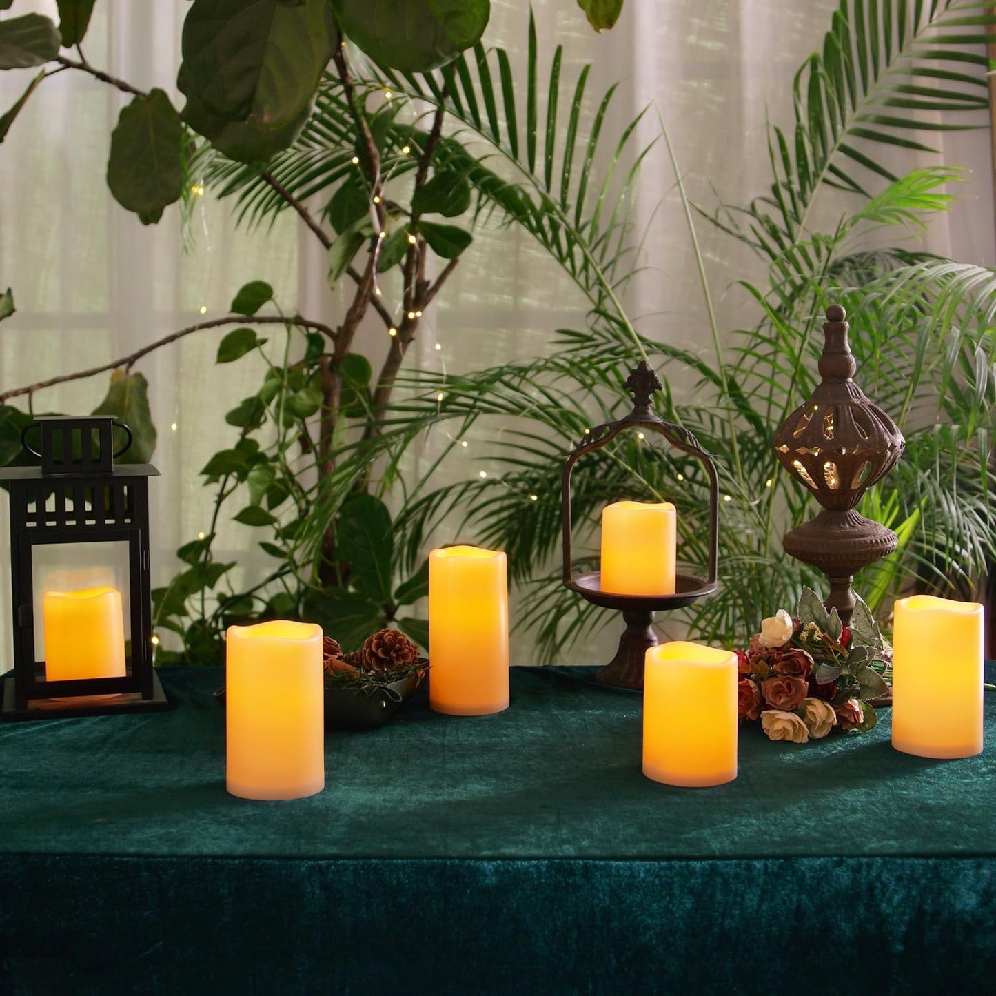 Homemory 3 Pack Flameless Candles, Outdoor Waterproof, Battery Operated LED Pillar Candles with Remote Control and Timer, Plastic, Long Lasting，4”5”6”
